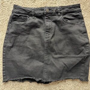 Garage Black Denim Mini Skirt with Frayed Hem